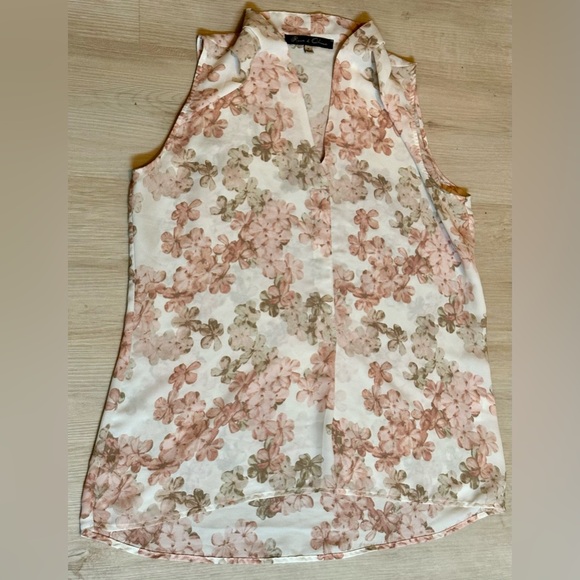 Rose & Olive Floral Deep Slit Blouse Medium Sheer Boho Style - Like New - Picture 1 of 13